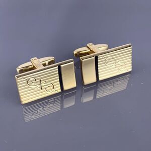 Scroll Star Burst Gold Plated Cufflinks Rectangle Lines Foster Vintage